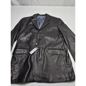 Jacob Siegel Blazer Mens 42R Black 100% Leather Single Breasted 3 Button Coat